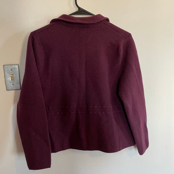 Talbots 100% Pure Merino Wool SZ XL Plum Three Button Pocket Sweater Blazer EUC - Picture 6 of 7